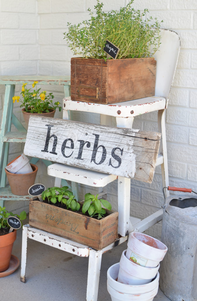 DIY Herb Garden with Vintage Boxes