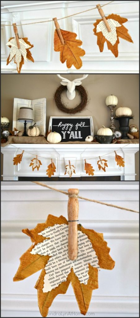 Fall Banner with Book Page Leaves